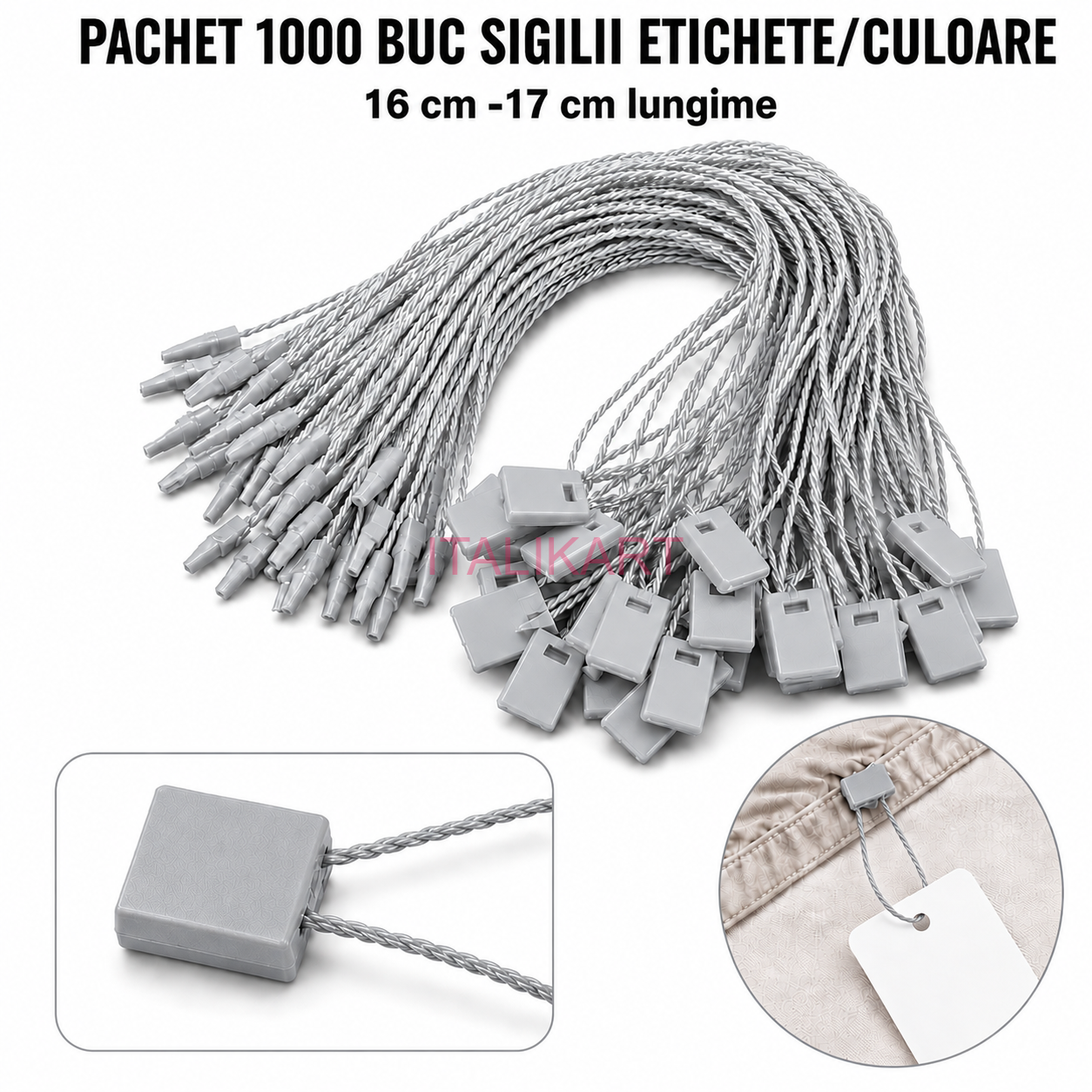 Set 1000 Sigilii Gri Argintiu ptr Etichete ,16-17 cm Lungime,fir matasos