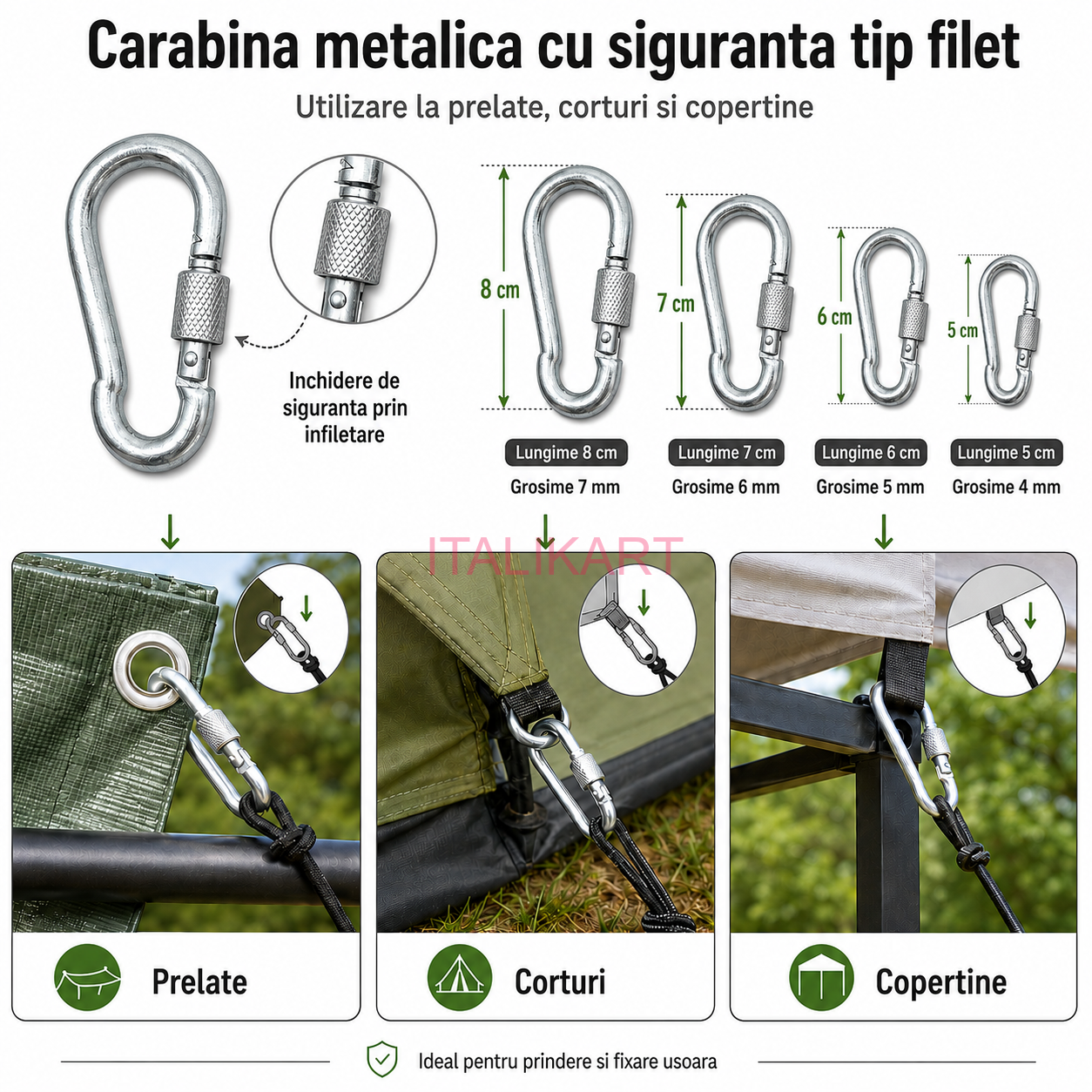 Carabina metalica cu Siguranta tip FILET PRINDERE Prelate Copertine Lanturi Chingi