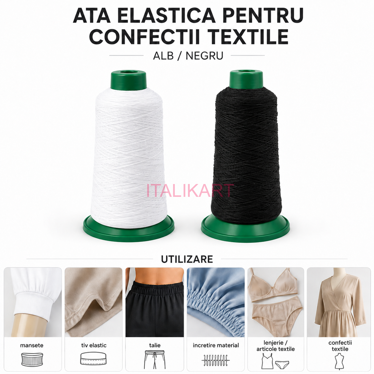 Ata ELASTICA de Cusut profesionala Incretire Materiale 250 g / Con Confectii textile alegeti culoarea, ITALIKART