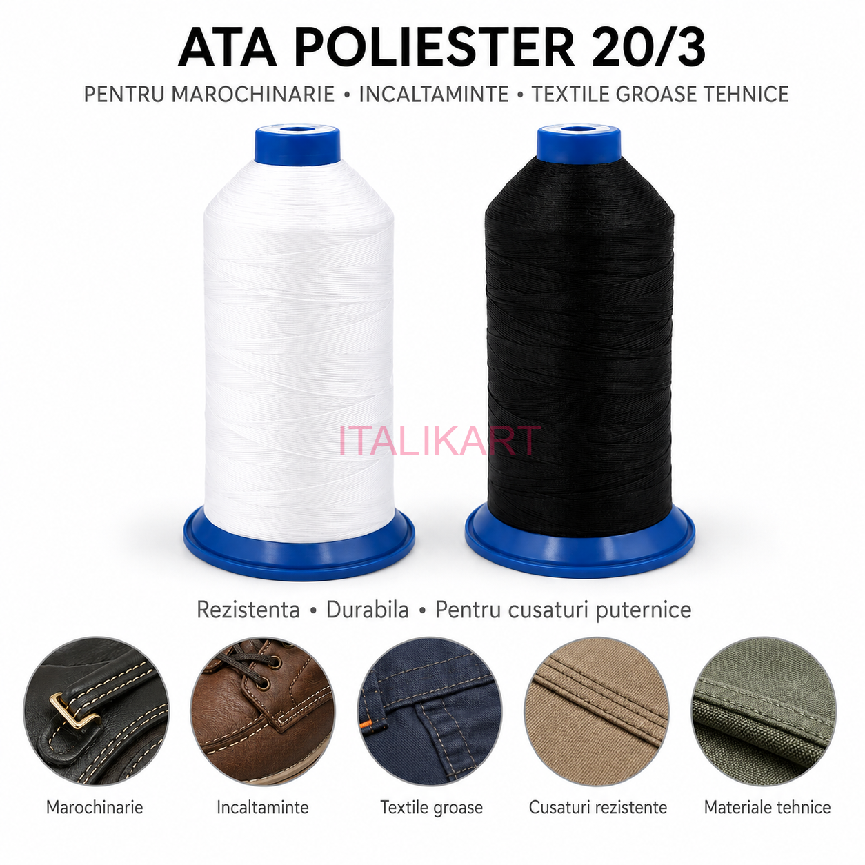Ata De Cusut profesionala PIELARIE 100% poliester 1500 metri/con Finete 20/3 Confectii textile alegeti culoarea, ITALIKART