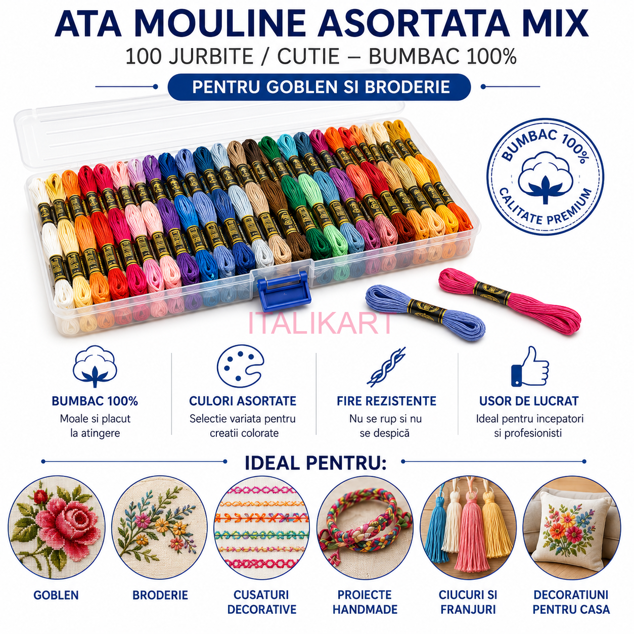 Ata MOULINE GOBLEN si BRODERIE Asortata Mix 100 Jurbite/Cutie – Bumbac 100% alegeti VARIANTA, ITALIKART
